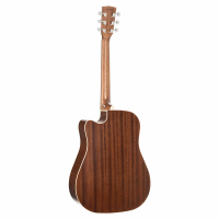 Lovely-looking acoustic guitar with black top and natural wood back &amp; sides.&nbsp; It features a solid cedar top, dreadnought body shape, Fishman electronic system, cutaway, and more!
